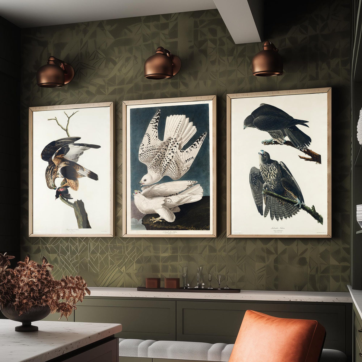 Set of Three John James Audubon Prints - Rough-legged Iceland and Labrador Falcon - 3 Falcon Paintings Poster Wall Art Gift Vintage