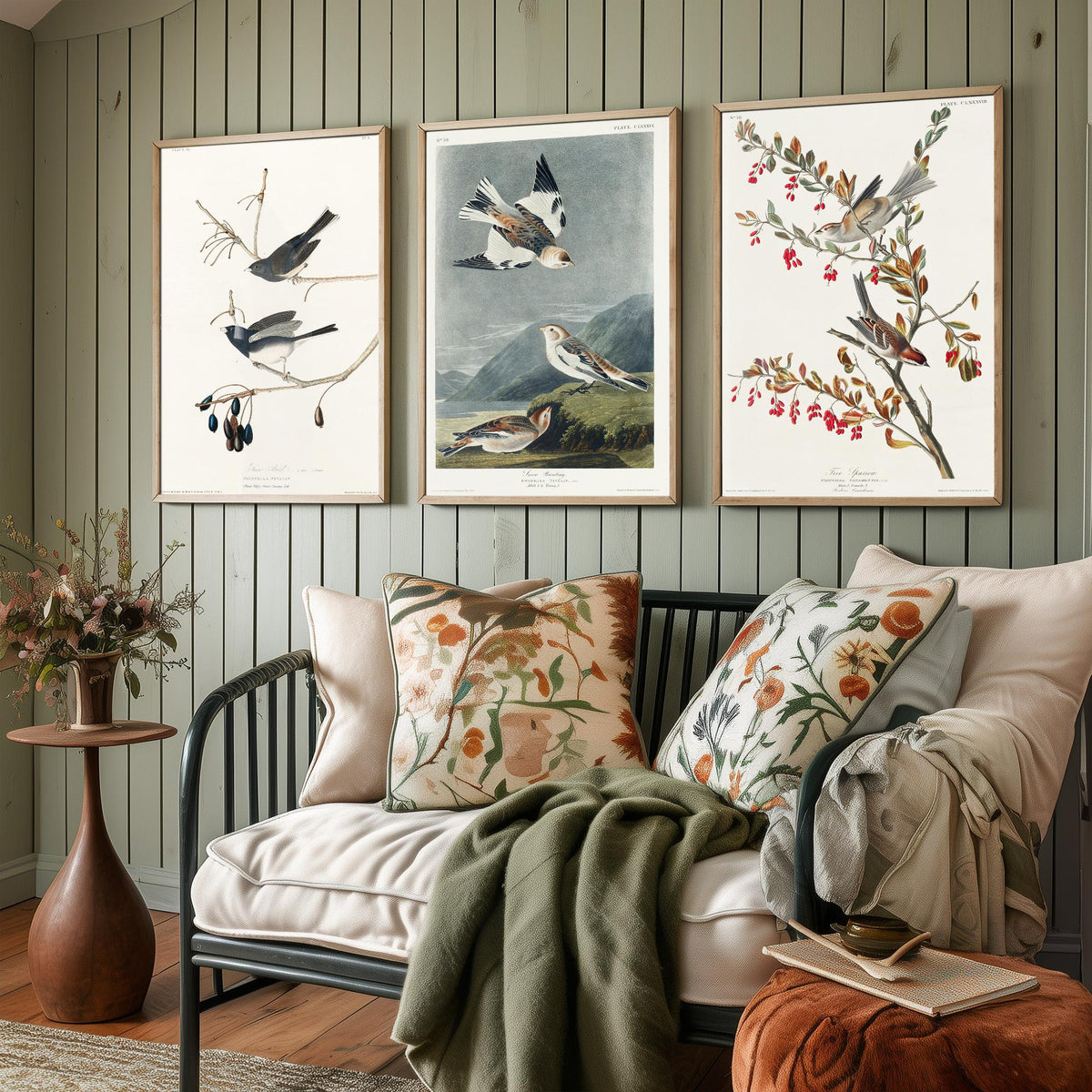 Set of Three John James Audubon Prints - Snow Bird Snow Bunting Tree Sparrow - 3 Bird Paintings Poster Wall Art Gift Ornithology
