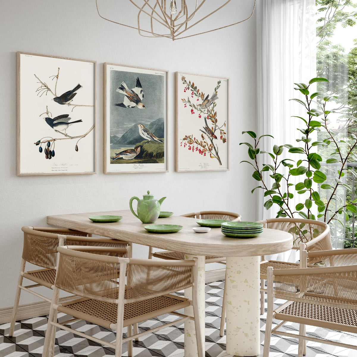 Set of Three John James Audubon Prints - Snow Bird Snow Bunting Tree Sparrow - 3 Bird Paintings Poster Wall Art Gift Ornithology