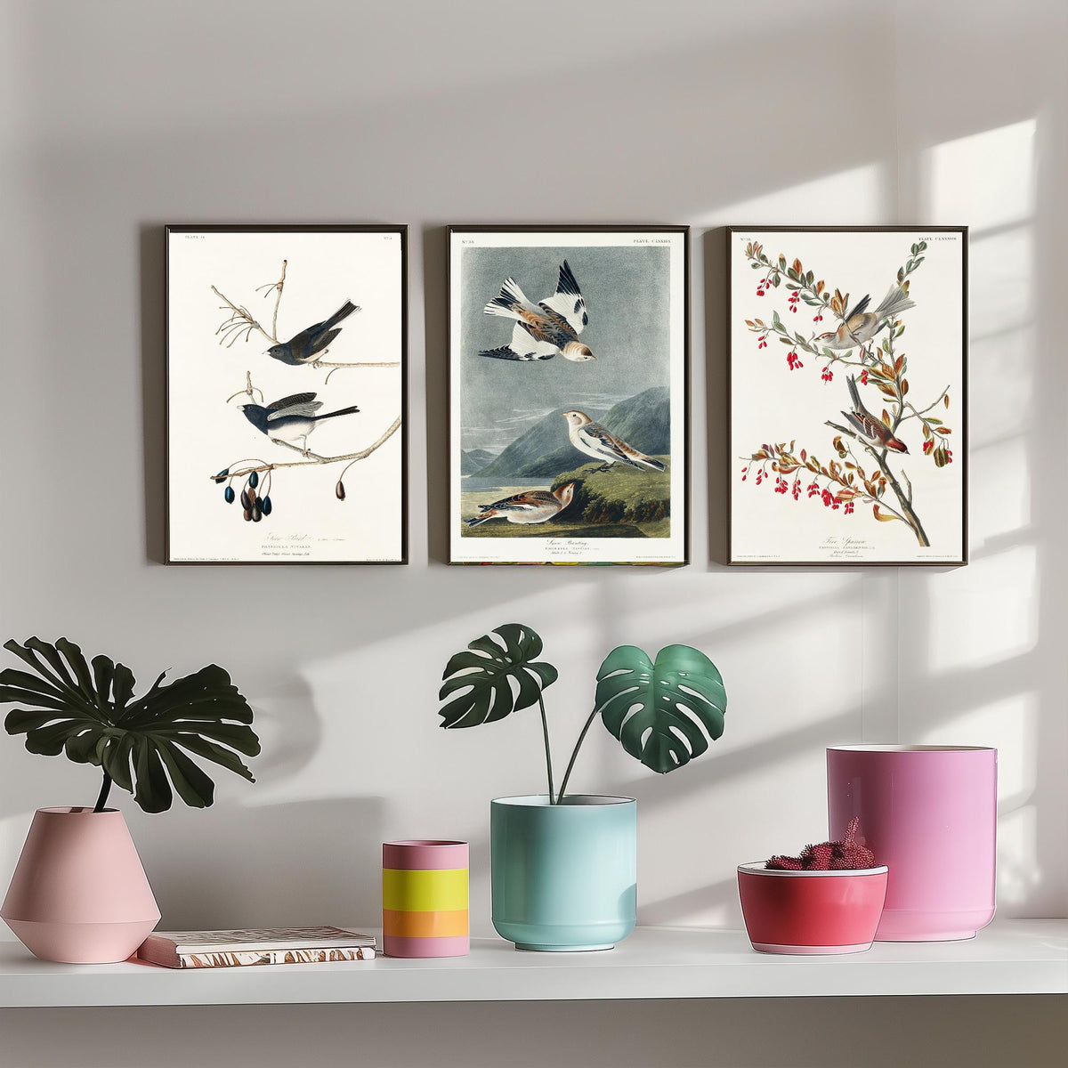 Set of Three John James Audubon Prints - Snow Bird Snow Bunting Tree Sparrow - 3 Bird Paintings Poster Wall Art Gift Ornithology