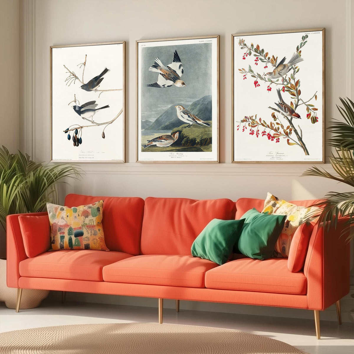 Set of Three John James Audubon Prints - Snow Bird Snow Bunting Tree Sparrow - 3 Bird Paintings Poster Wall Art Gift Ornithology