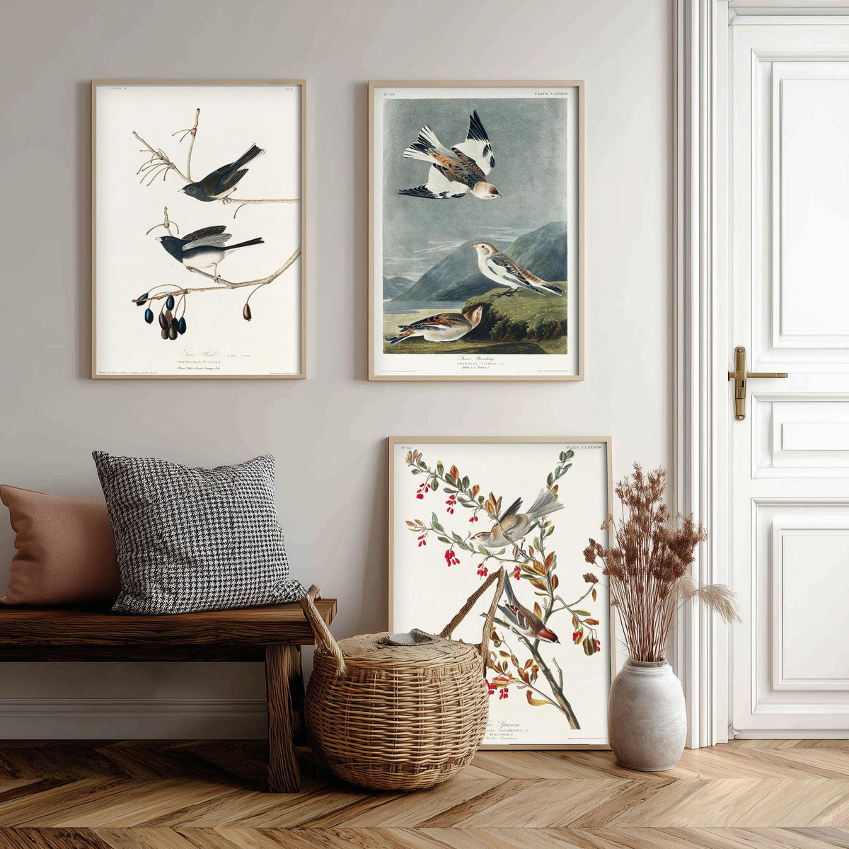 Set of Three John James Audubon Prints - Snow Bird Snow Bunting Tree Sparrow - 3 Bird Paintings Poster Wall Art Gift Ornithology