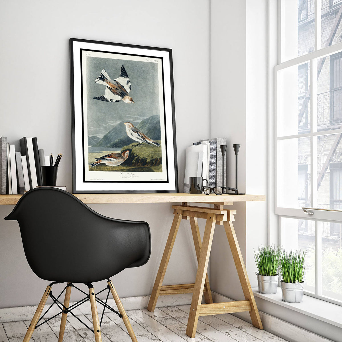 Snow Bunting Art Print - John James Audubon Birds of America Poster - Vintage Ornithology Illustration