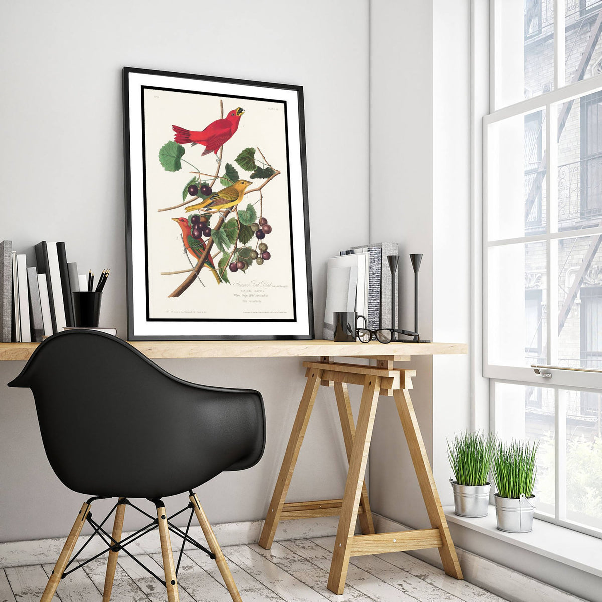 Summer Tanager Art Print - John James Audubon Birds of America - Vintage Ornithology Illustration Poster