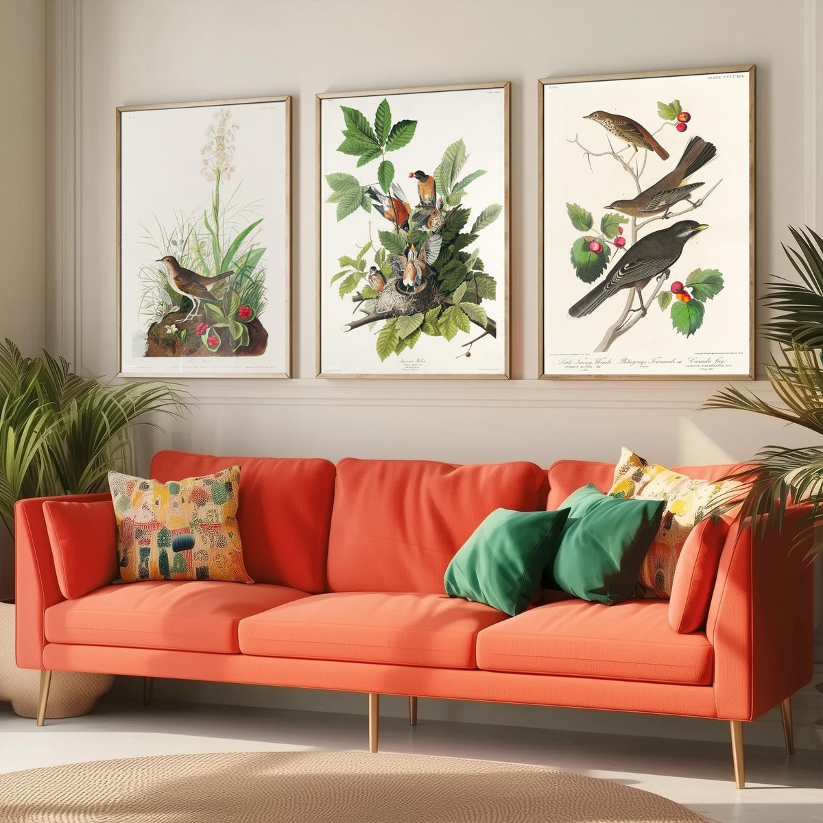 Set of Three John James Audubon Prints - Tawny Thrush American Robin Little Thrush - 3 Bird Paintings Poster Wall Art Gift Ornithology