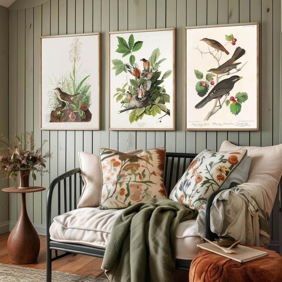 Set of Three John James Audubon Prints - Tawny Thrush American Robin Little Thrush - 3 Bird Paintings Poster Wall Art Gift Ornithology