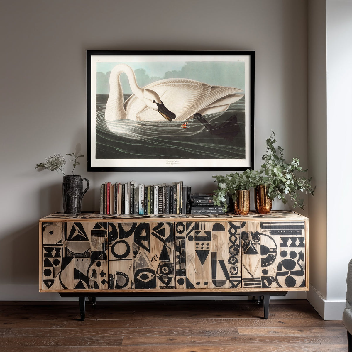 Trumpeter Swan Swimming - John James Audubon Birds of America Art Print Poster Illustration