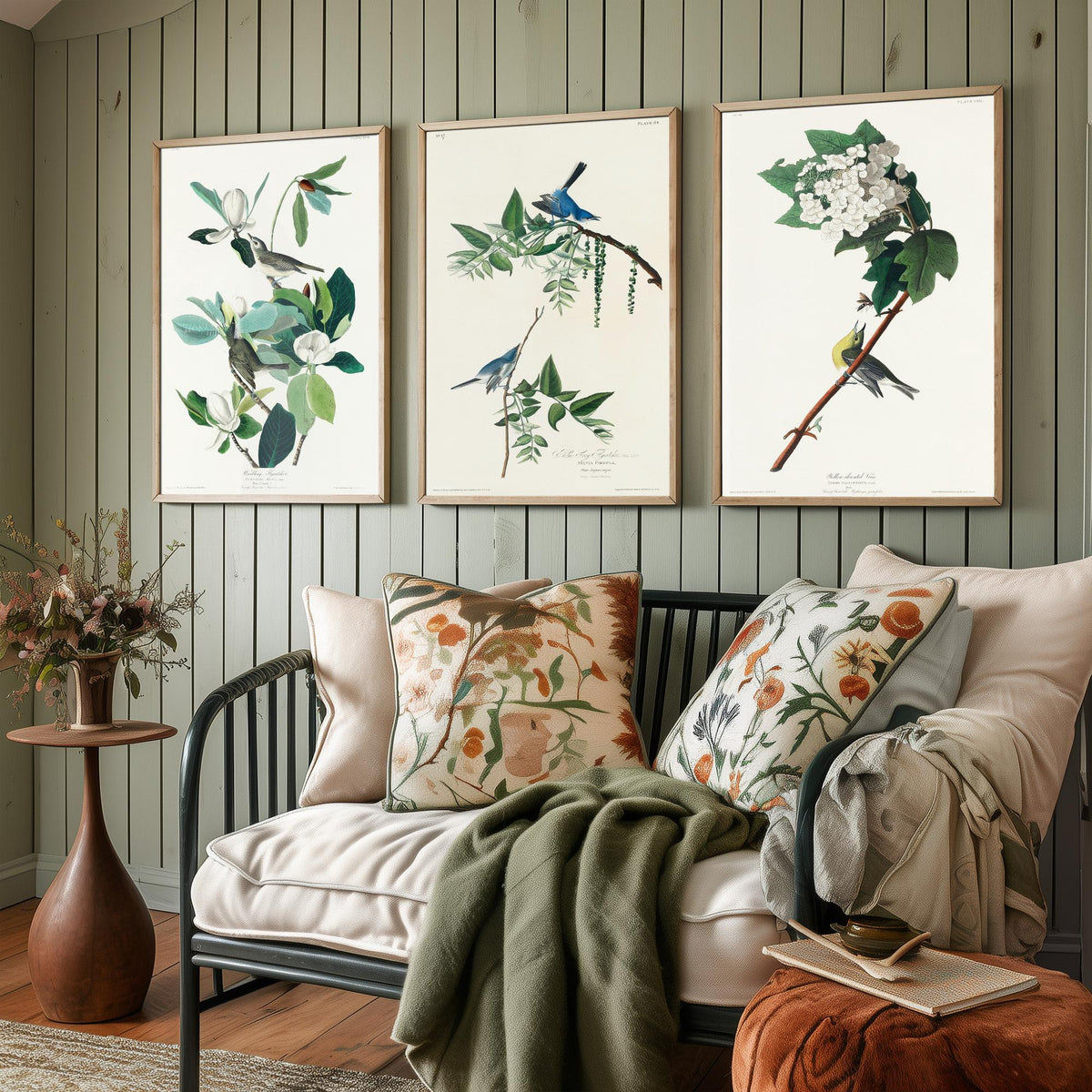 Set of Three John James Audubon Prints - Warbling Vireo Blue-grey Gnatcatcher Yellow-throat Vireo - 3 Bird Paintings Poster Wall Art