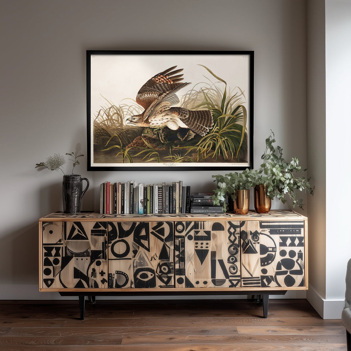 Red-shouldered Hawk with Frog - John James Audubon Birds of America - Vintage Winter Hawk Art Print Poster Illustration