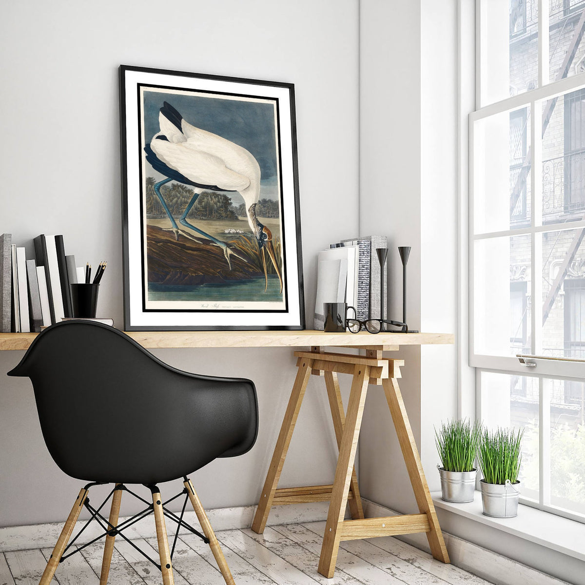 Wood Stork - John James Audubon Birds of America - Vintage Wood Ibis Art Print Poster Illustration