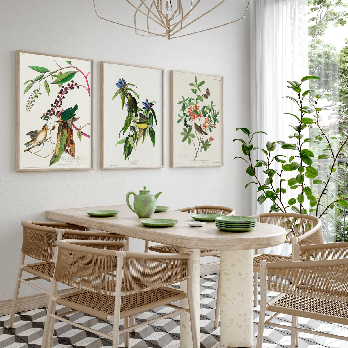 Set of Three John James Audubon Prints - Worm-eating Connecticut and Brown-headed Warbler - 3 Bird Paintings Poster Wall Art