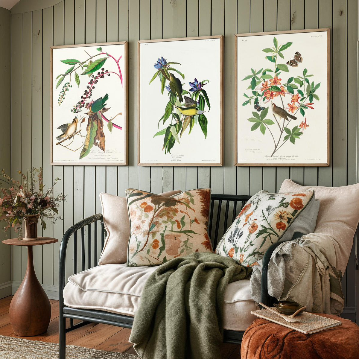 Set of Three John James Audubon Prints - Worm-eating Connecticut and Brown-headed Warbler - 3 Bird Paintings Poster Wall Art