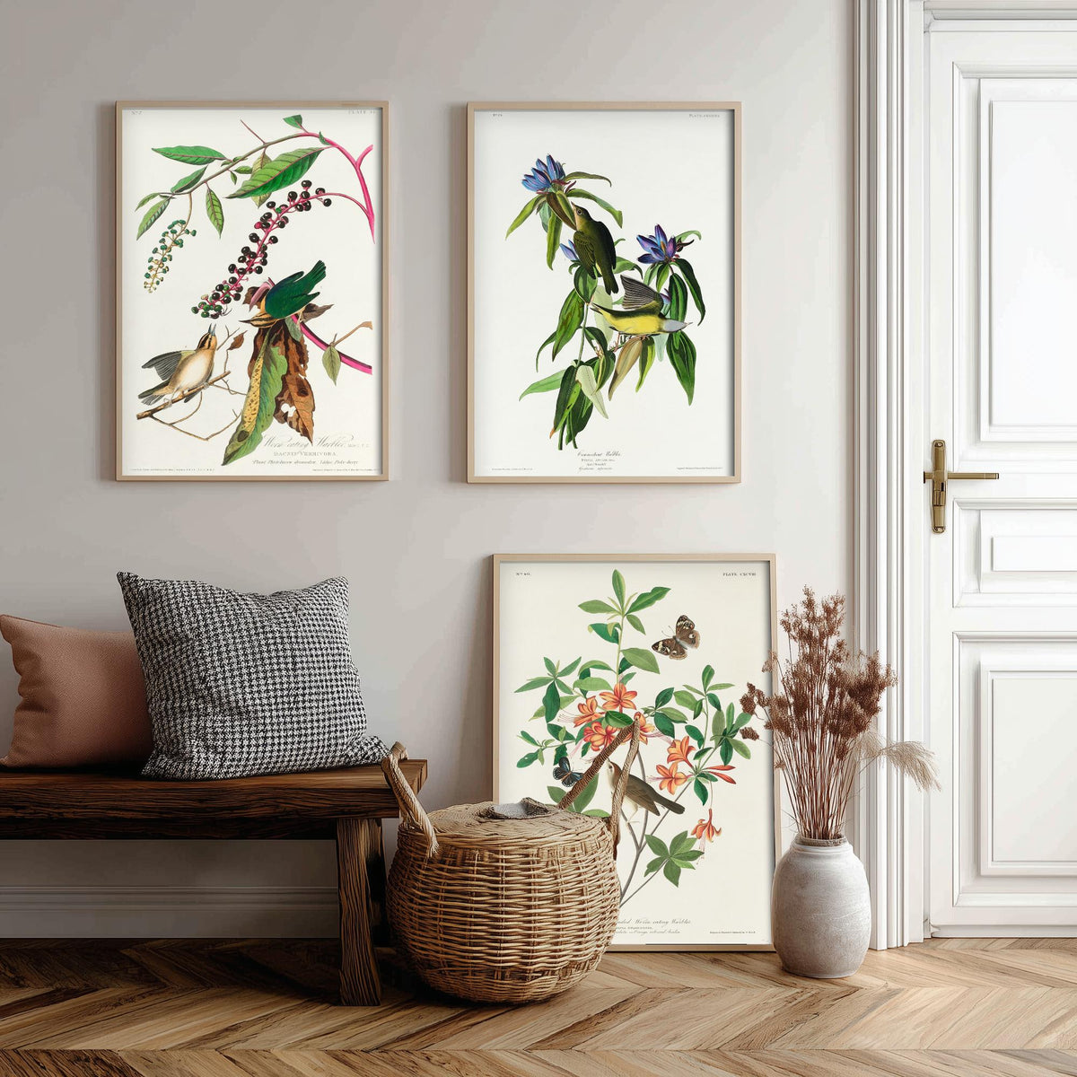 Set of Three John James Audubon Prints - Worm-eating Connecticut and Brown-headed Warbler - 3 Bird Paintings Poster Wall Art