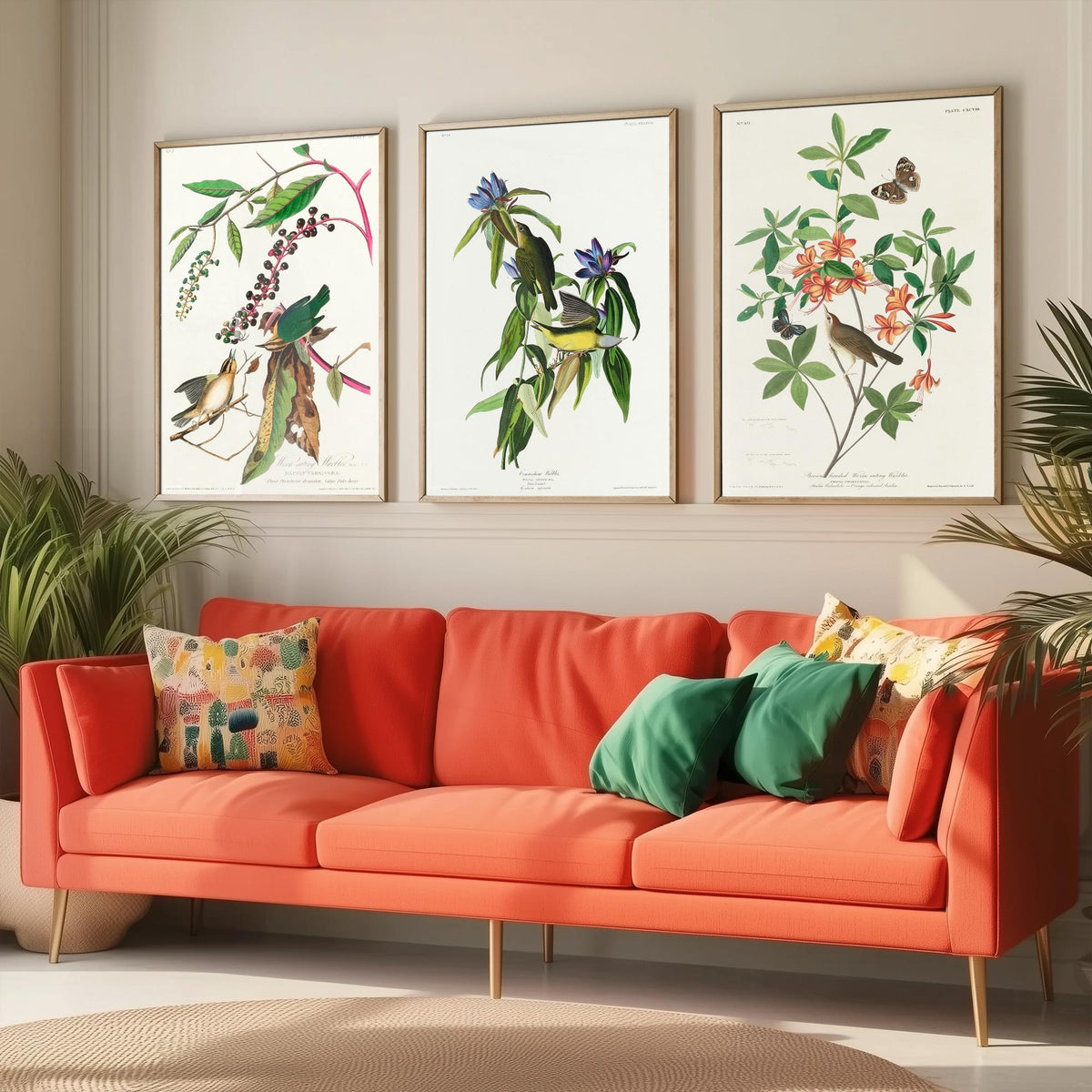 Set of Three John James Audubon Prints - Worm-eating Connecticut and Brown-headed Warbler - 3 Bird Paintings Poster Wall Art