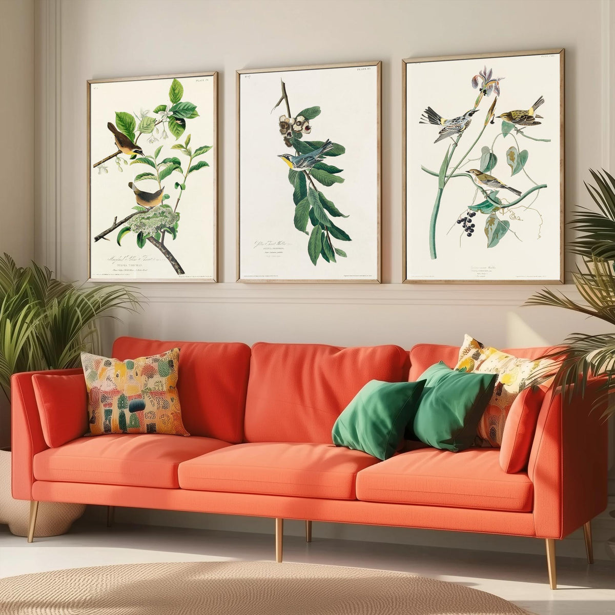 Set of Three John James Audubon Prints - Yellow-breasted Yellow-throated Yellow-crowned Warbler - 3 Bird Paintings Poster Wall Art
