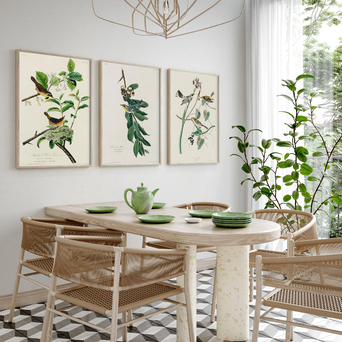 Set of Three John James Audubon Prints - Yellow-breasted Yellow-throated Yellow-crowned Warbler - 3 Bird Paintings Poster Wall Art