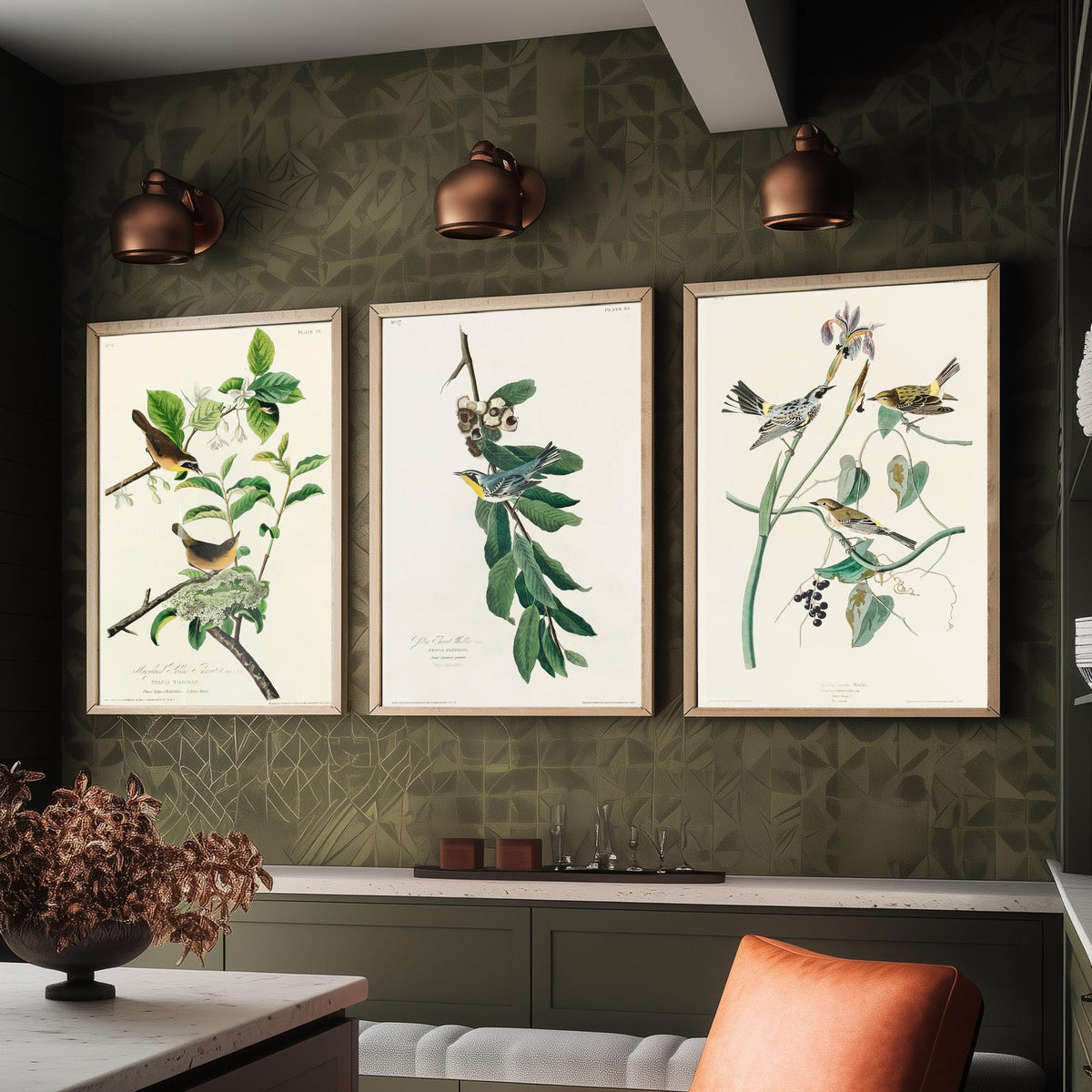 Set of Three John James Audubon Prints - Yellow-breasted Yellow-throated Yellow-crowned Warbler - 3 Bird Paintings Poster Wall Art