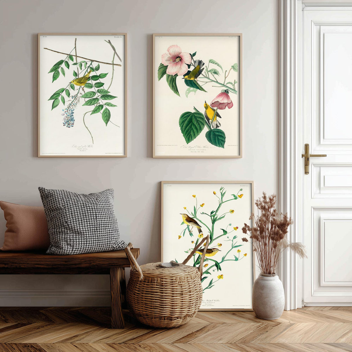 Set of Three John James Audubon Prints - Yellow Blue-winged and Palm Warbler - 3 Bird Paintings Poster Wall Art