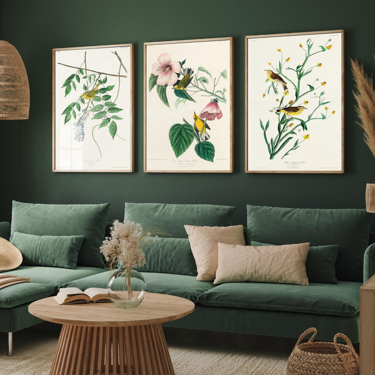 Set of Three John James Audubon Prints - Yellow Blue-winged and Palm Warbler - 3 Bird Paintings Poster Wall Art