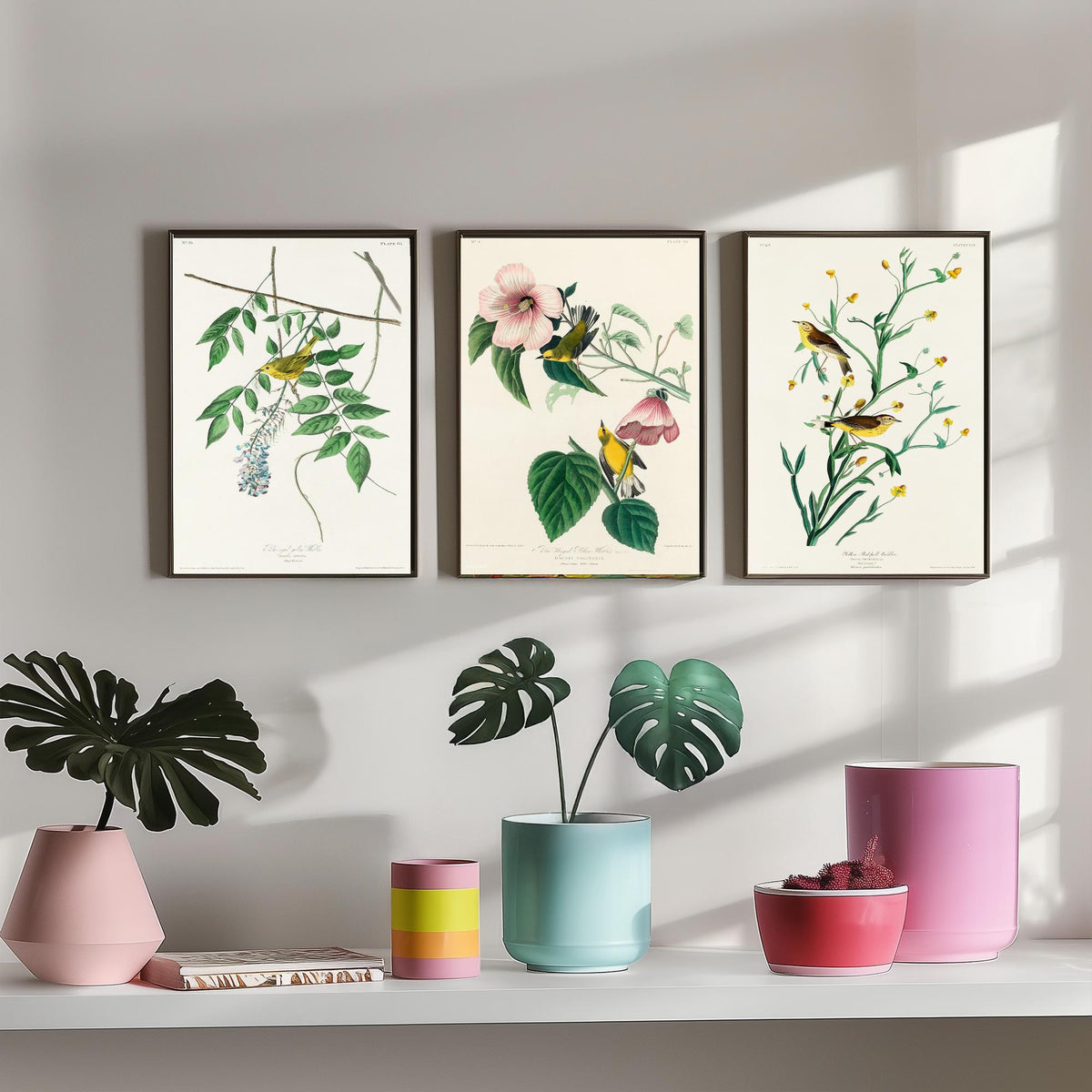 Set of Three John James Audubon Prints - Yellow Blue-winged and Palm Warbler - 3 Bird Paintings Poster Wall Art
