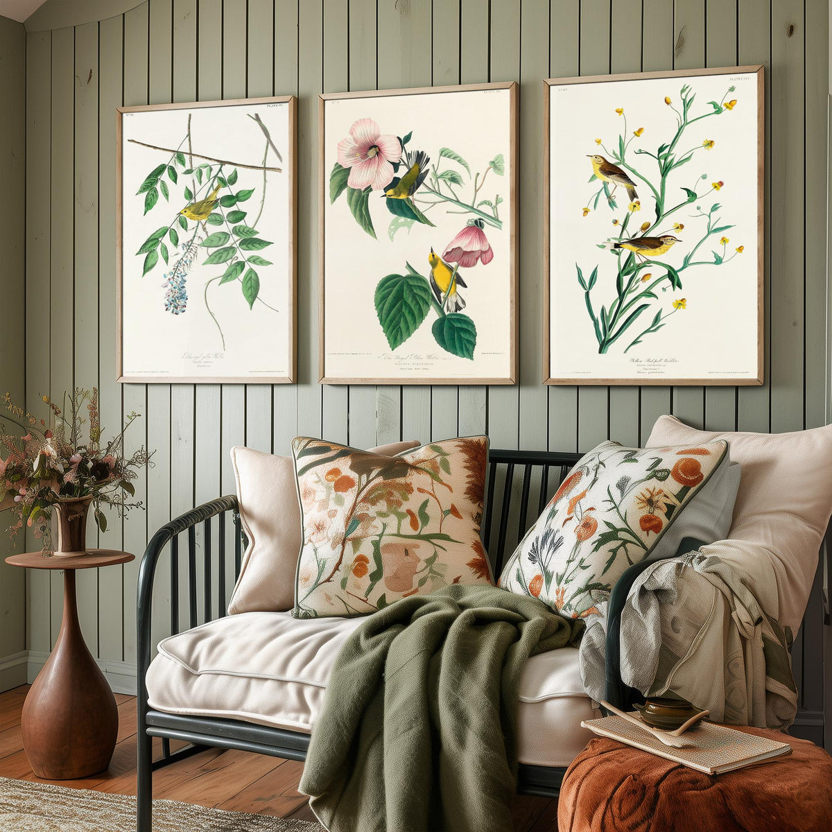Set of Three John James Audubon Prints - Yellow Blue-winged and Palm Warbler - 3 Bird Paintings Poster Wall Art