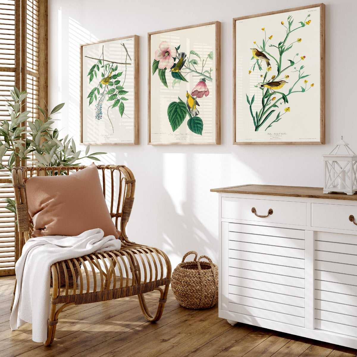 Set of Three John James Audubon Prints - Yellow Blue-winged and Palm Warbler - 3 Bird Paintings Poster Wall Art