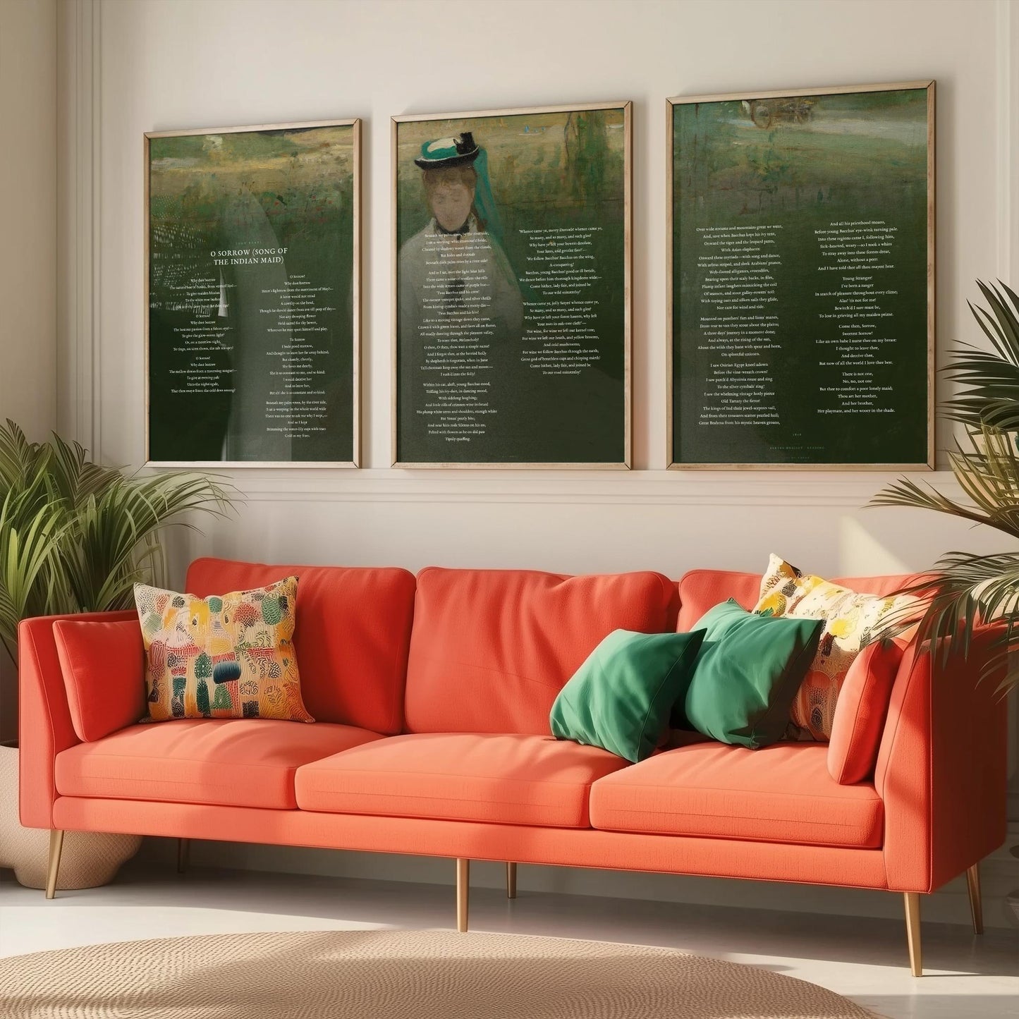 O Sorrow Song of the Indian Maid by John Keats Set of Three Art Prints - Endymion Poem over Morisot Painting - Poetry Poster Triptych