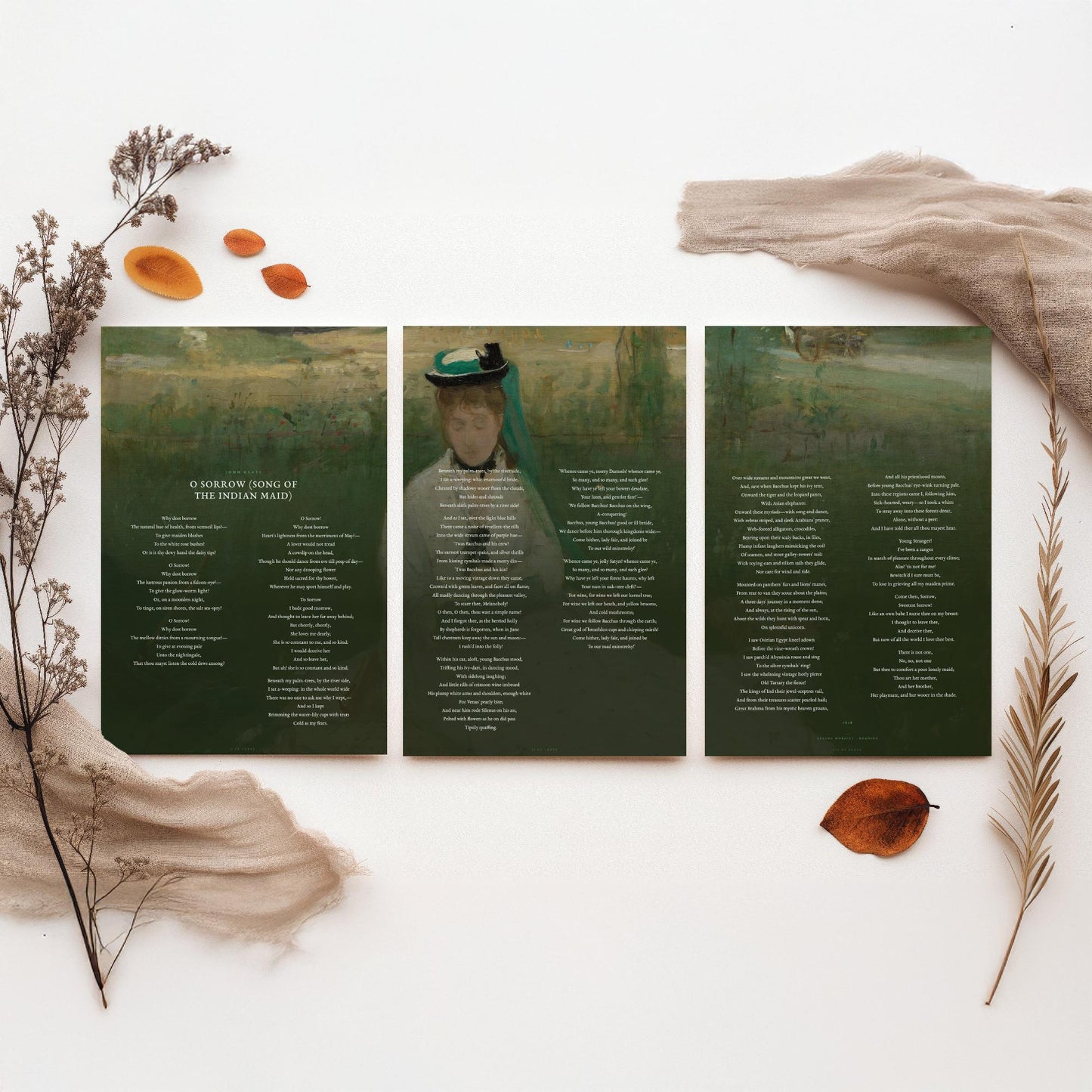 O Sorrow Song of the Indian Maid by John Keats Set of Three Art Prints - Endymion Poem over Morisot Painting - Poetry Poster Triptych