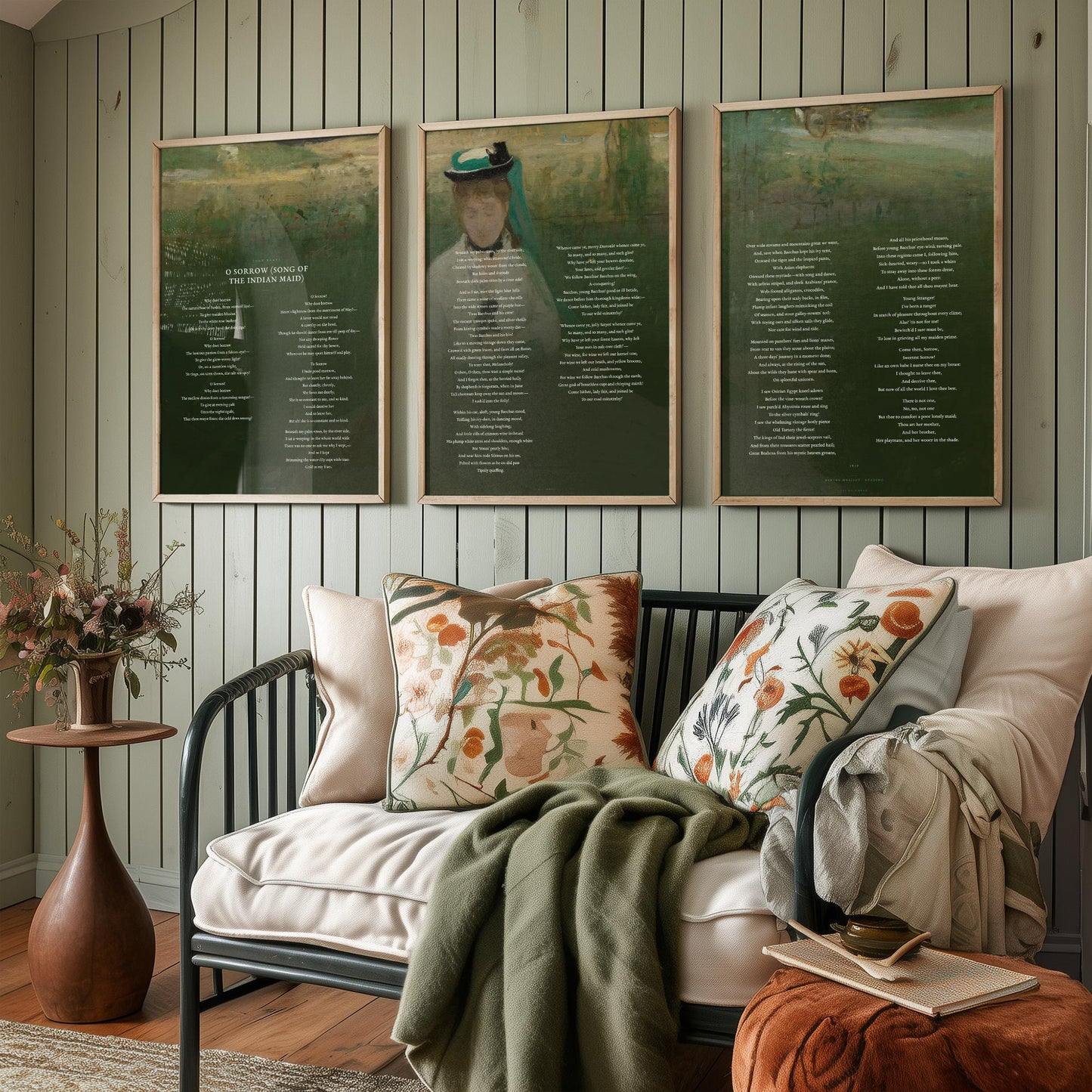 O Sorrow Song of the Indian Maid by John Keats Set of Three Art Prints - Endymion Poem over Morisot Painting - Poetry Poster Triptych
