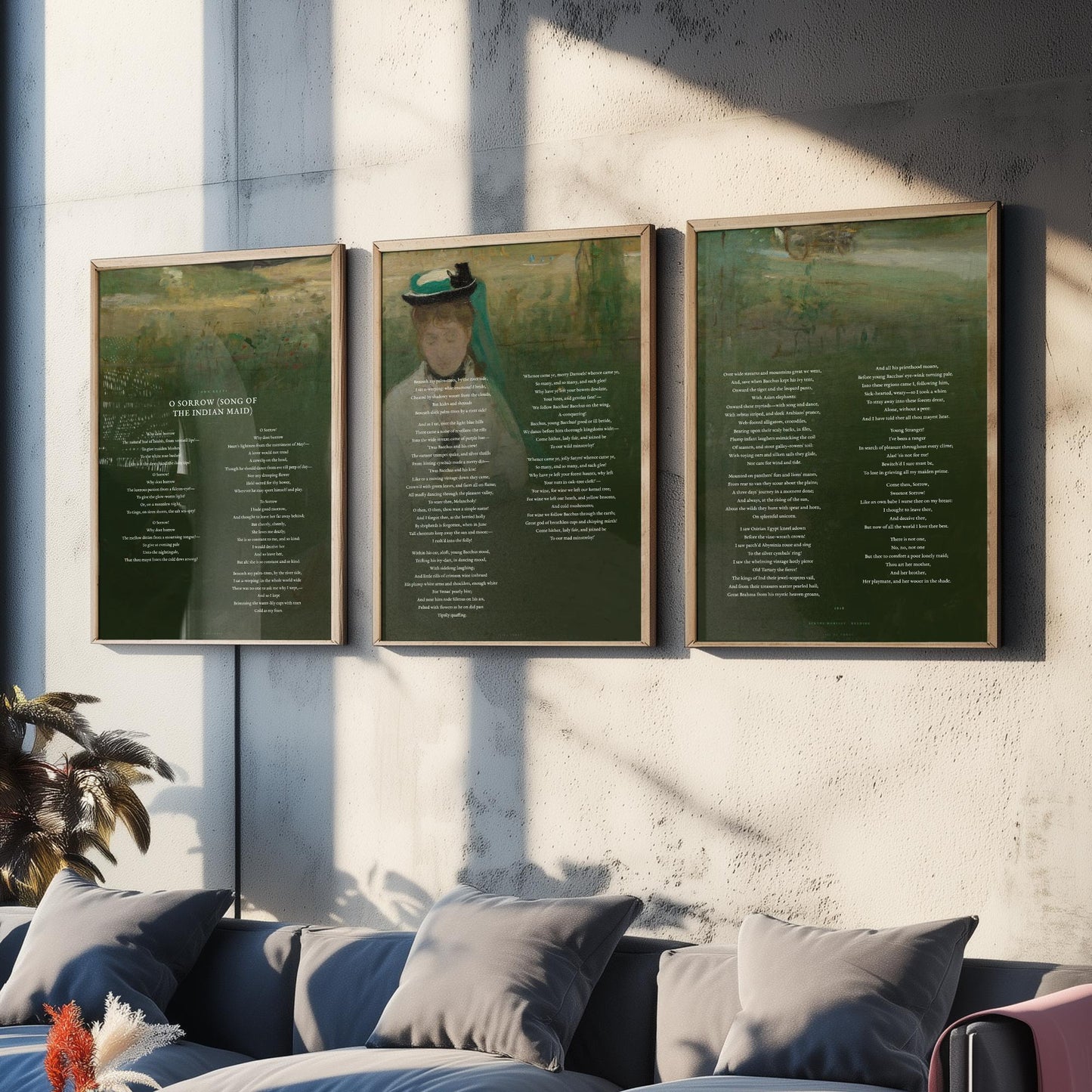 O Sorrow Song of the Indian Maid by John Keats Set of Three Art Prints - Endymion Poem over Morisot Painting - Poetry Poster Triptych