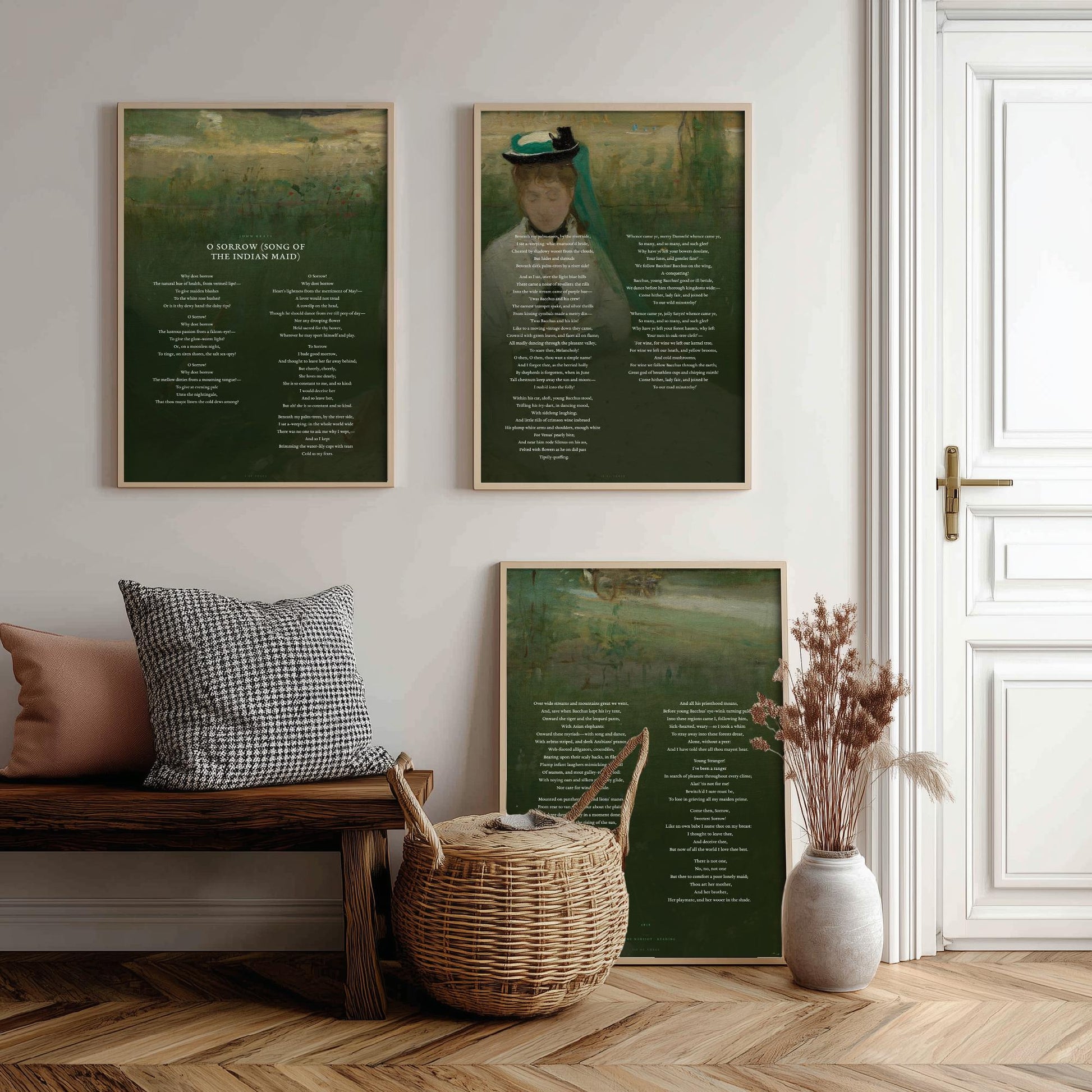 O Sorrow Song of the Indian Maid by John Keats Set of Three Art Prints - Endymion Poem over Morisot Painting - Poetry Poster Triptych