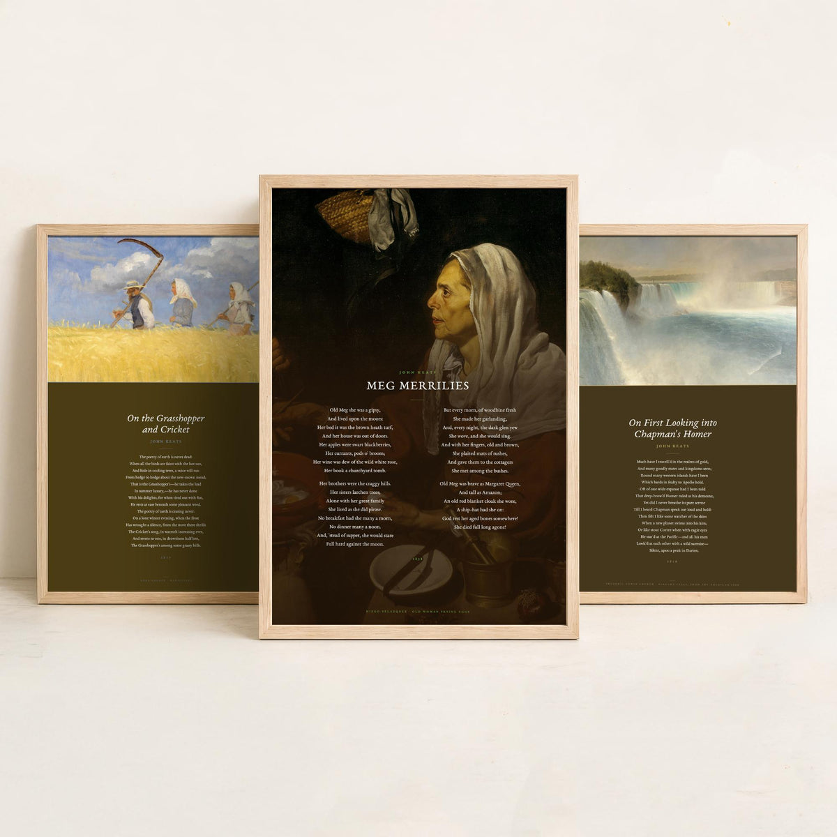 Keats Poems Set of Three Art Prints - On First Looking into Chapman's Homer, The Grasshopper and Cricket, Meg Merrilies - Painting Poster V2