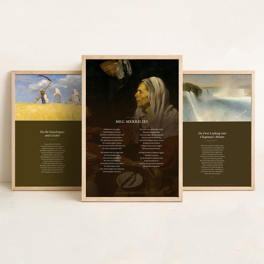 Keats Poems Set of Three Art Prints - On First Looking into Chapman's Homer, The Grasshopper and Cricket, Meg Merrilies - Painting Poster V2