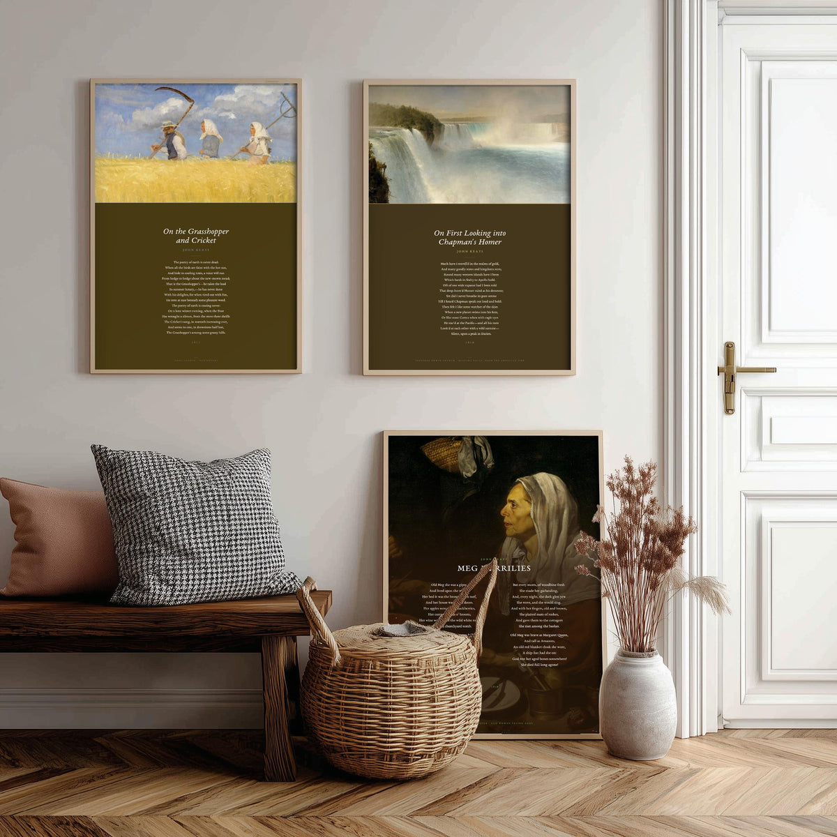 Keats Poems Set of Three Art Prints - On First Looking into Chapman's Homer, The Grasshopper and Cricket, Meg Merrilies - Painting Poster V2