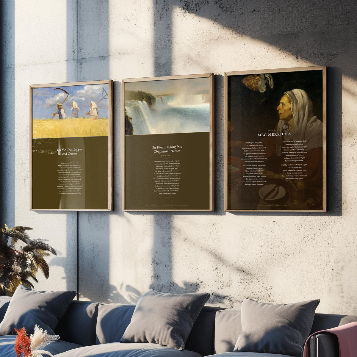 Keats Poems Set of Three Art Prints - On First Looking into Chapman's Homer, The Grasshopper and Cricket, Meg Merrilies - Painting Poster V2