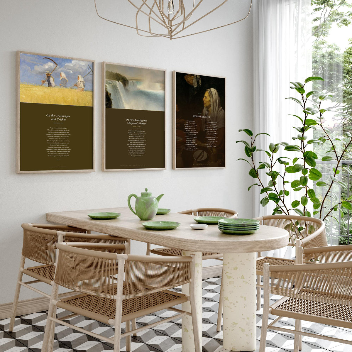 Keats Poems Set of Three Art Prints - On First Looking into Chapman's Homer, The Grasshopper and Cricket, Meg Merrilies - Painting Poster V2