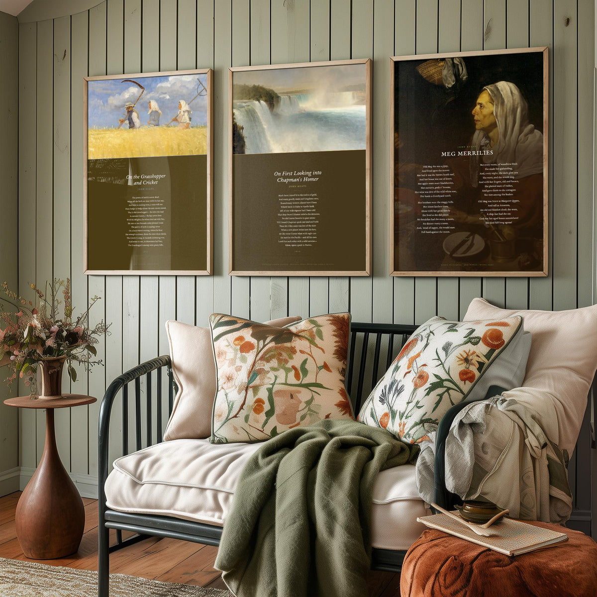 Keats Poems Set of Three Art Prints - On First Looking into Chapman's Homer, The Grasshopper and Cricket, Meg Merrilies - Painting Poster V2