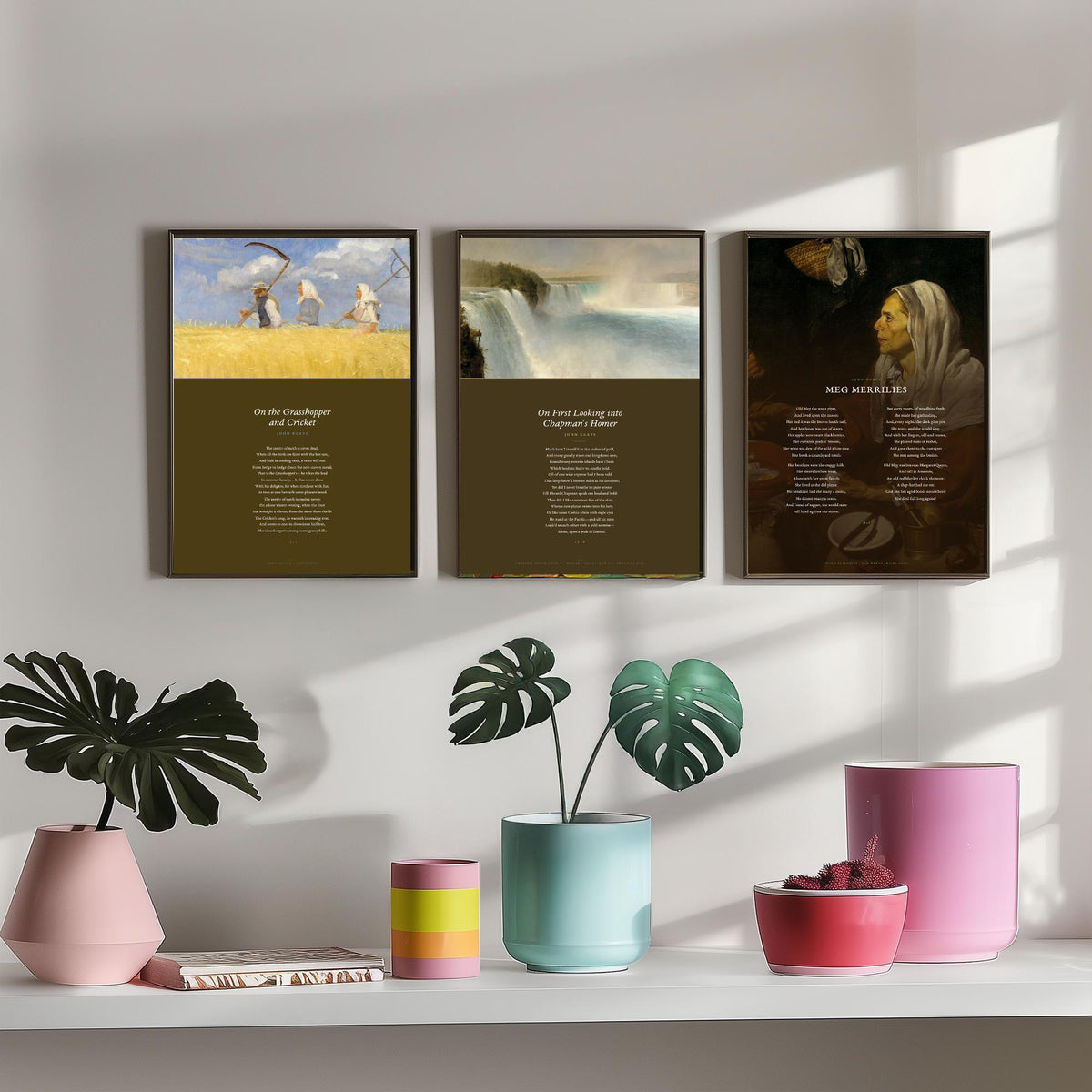 Keats Poems Set of Three Art Prints - On First Looking into Chapman's Homer, The Grasshopper and Cricket, Meg Merrilies - Painting Poster V2