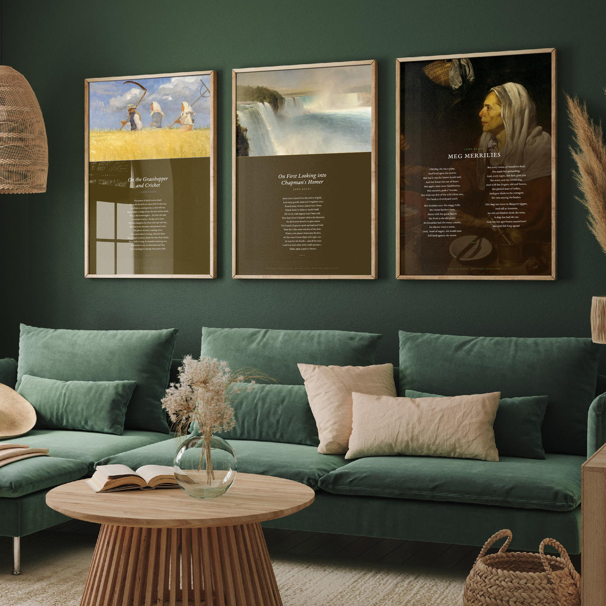 Keats Poems Set of Three Art Prints - On First Looking into Chapman's Homer, The Grasshopper and Cricket, Meg Merrilies - Painting Poster V2