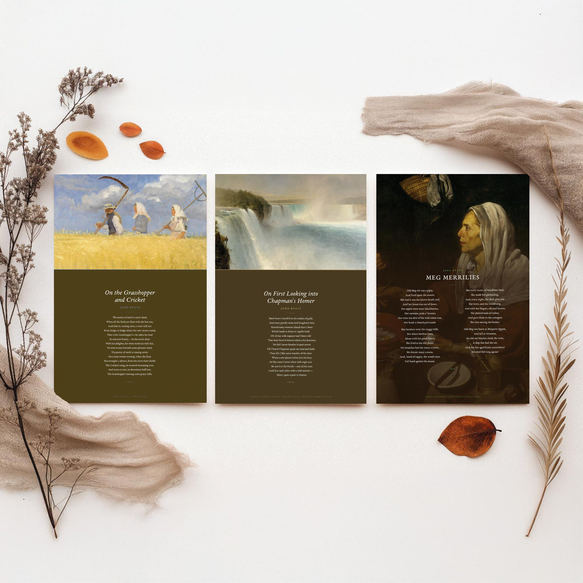 Keats Poems Set of Three Art Prints - On First Looking into Chapman's Homer, The Grasshopper and Cricket, Meg Merrilies - Painting Poster V2