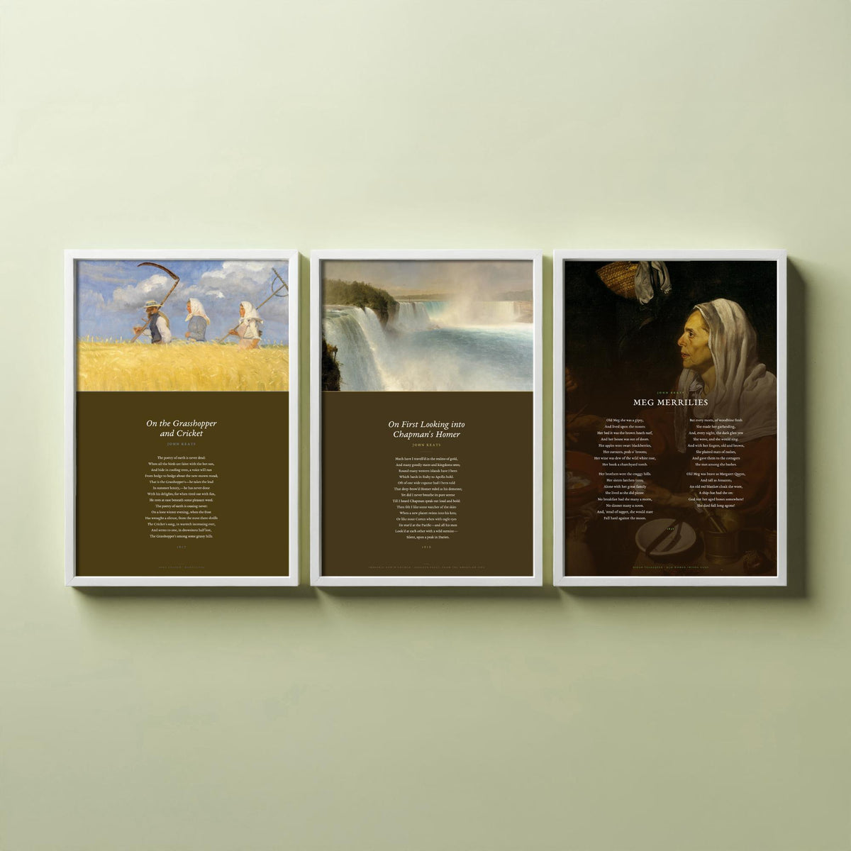 Keats Poems Set of Three Art Prints - On First Looking into Chapman's Homer, The Grasshopper and Cricket, Meg Merrilies - Painting Poster V2