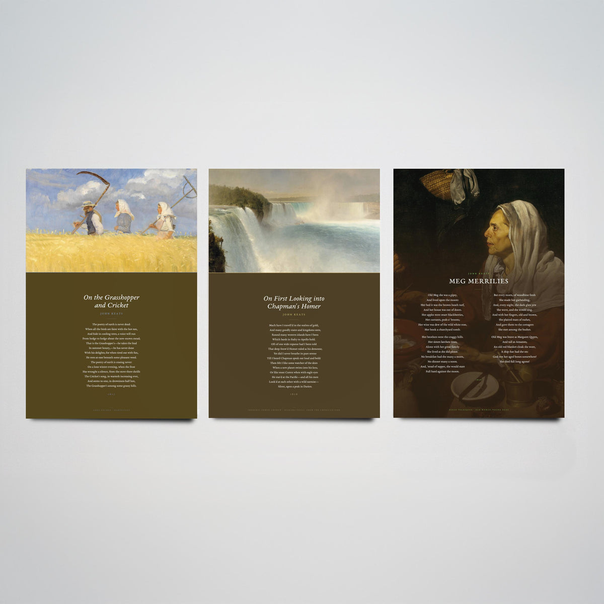 Keats Poems Set of Three Art Prints - On First Looking into Chapman's Homer, The Grasshopper and Cricket, Meg Merrilies - Painting Poster V2