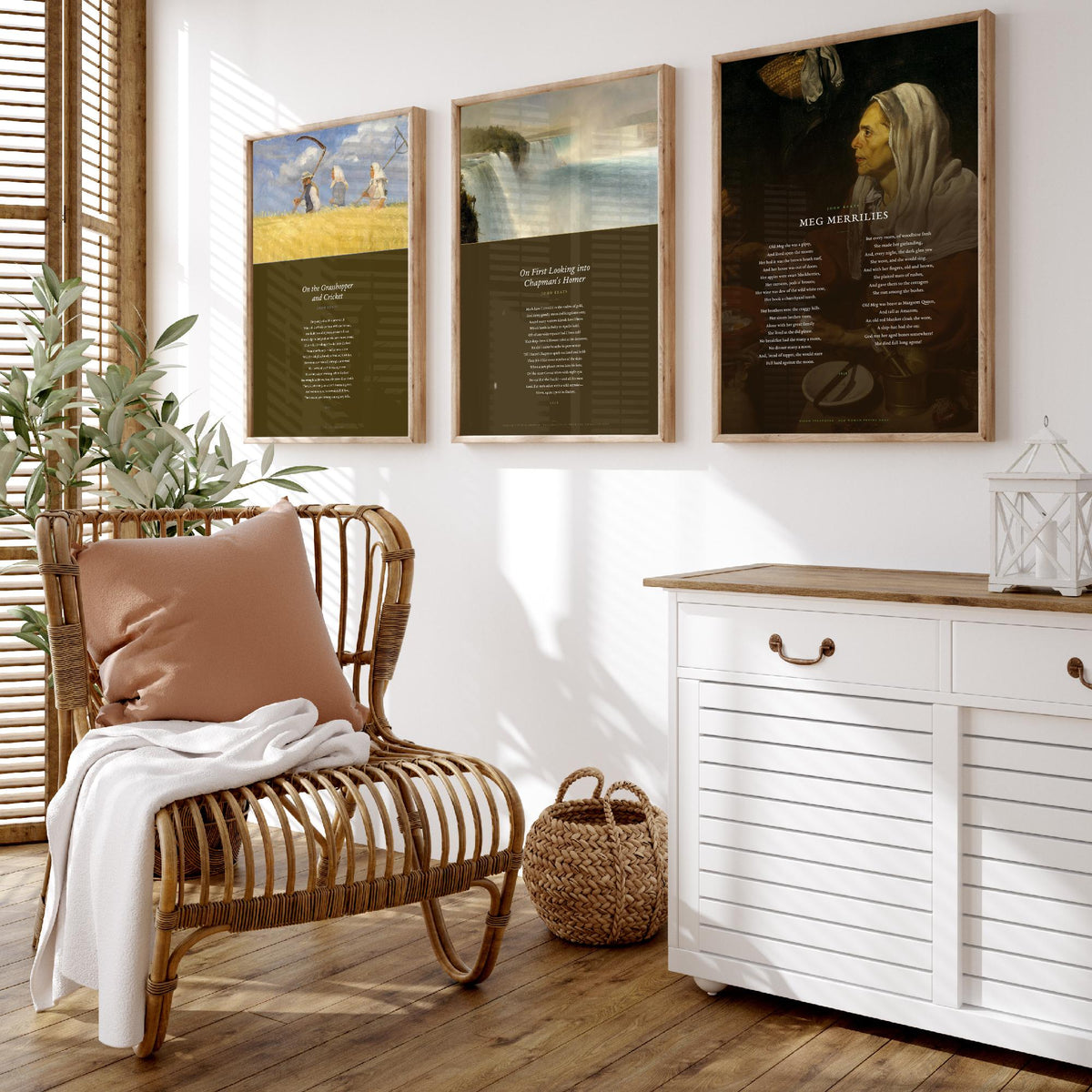 Keats Poems Set of Three Art Prints - On First Looking into Chapman's Homer, The Grasshopper and Cricket, Meg Merrilies - Painting Poster V2