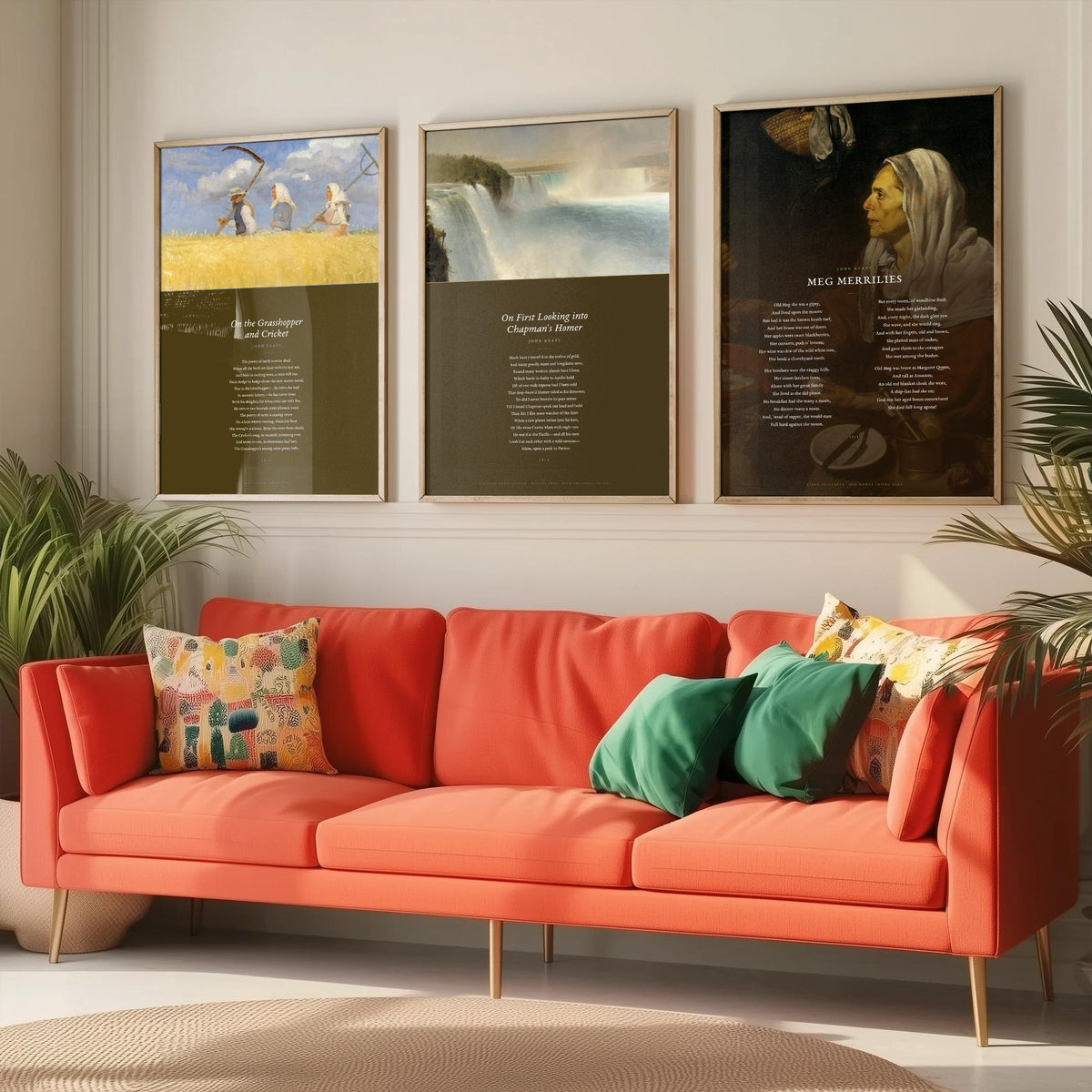 Keats Poems Set of Three Art Prints - On First Looking into Chapman's Homer, The Grasshopper and Cricket, Meg Merrilies - Painting Poster V2