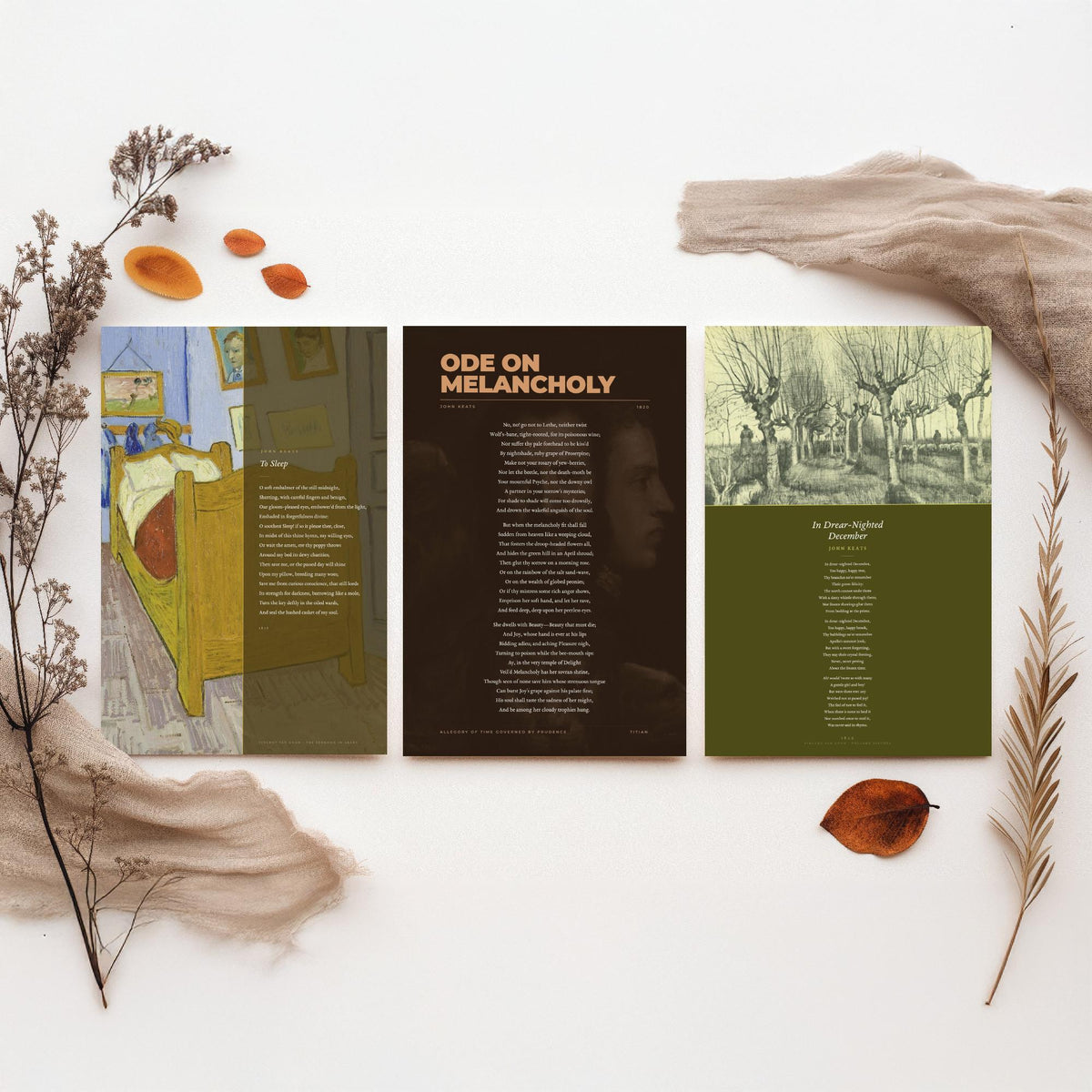 Ode on Melancholy by John Keats Set of Three Art Prints - To Sleep, In Drear-Nighted December - Full Poems over Classic Paintings Poster V1
