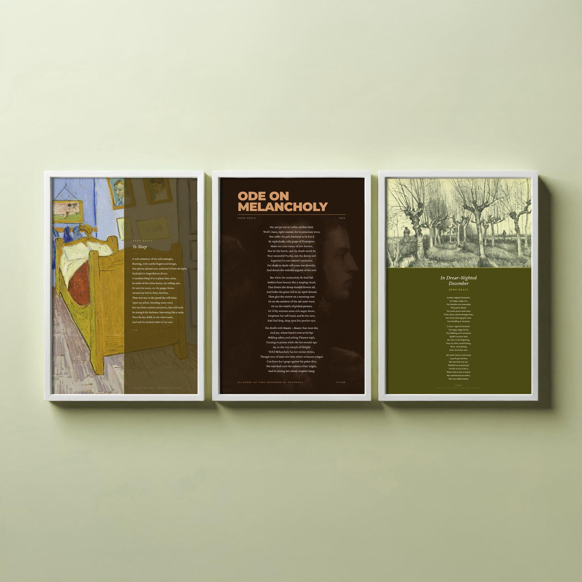 Ode on Melancholy by John Keats Set of Three Art Prints - To Sleep, In Drear-Nighted December - Full Poems over Classic Paintings Poster V1
