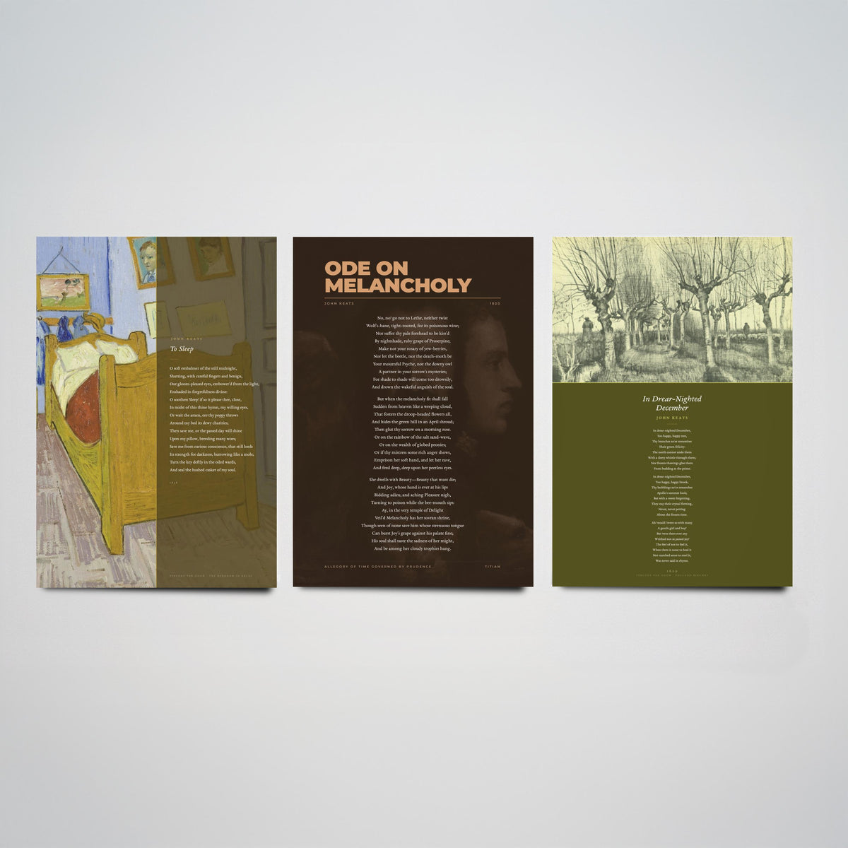 Ode on Melancholy by John Keats Set of Three Art Prints - To Sleep, In Drear-Nighted December - Full Poems over Classic Paintings Poster V1