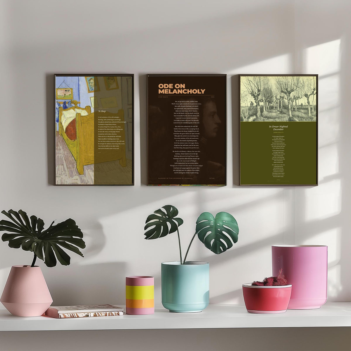 Ode on Melancholy by John Keats Set of Three Art Prints - To Sleep, In Drear-Nighted December - Full Poems over Classic Paintings Poster V1