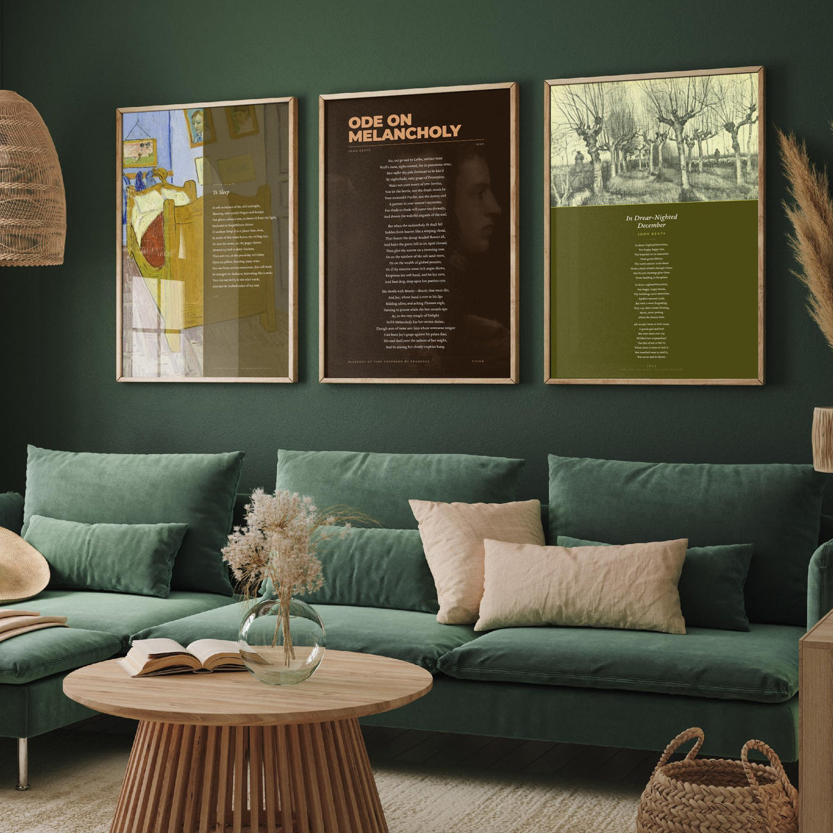 Ode on Melancholy by John Keats Set of Three Art Prints - To Sleep, In Drear-Nighted December - Full Poems over Classic Paintings Poster V1
