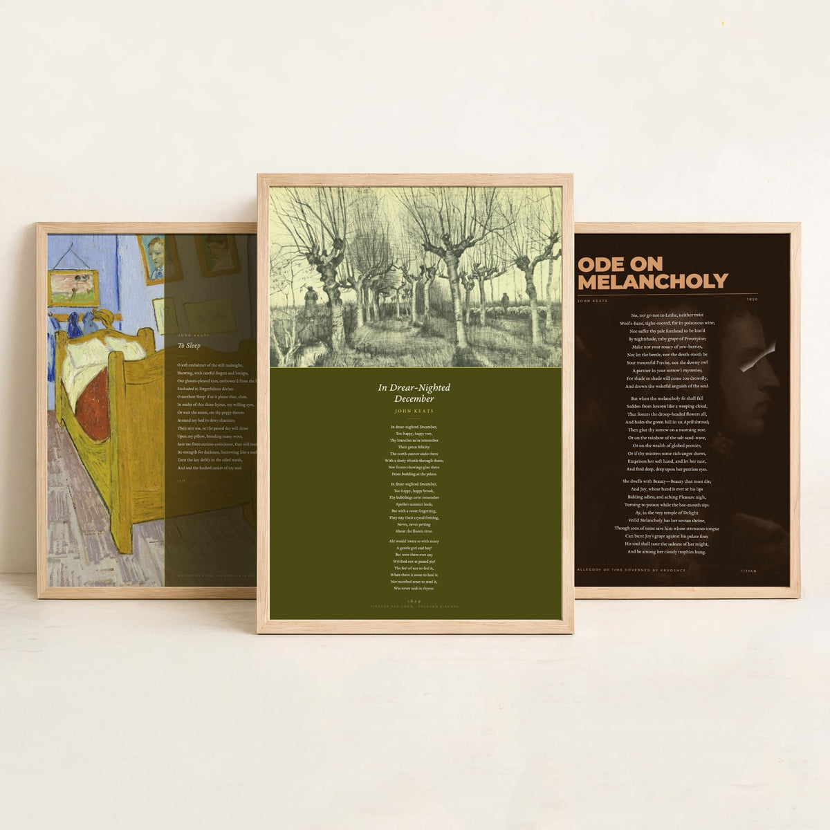 Ode on Melancholy by John Keats Set of Three Art Prints - To Sleep, In Drear-Nighted December - Full Poems over Classic Paintings Poster V1